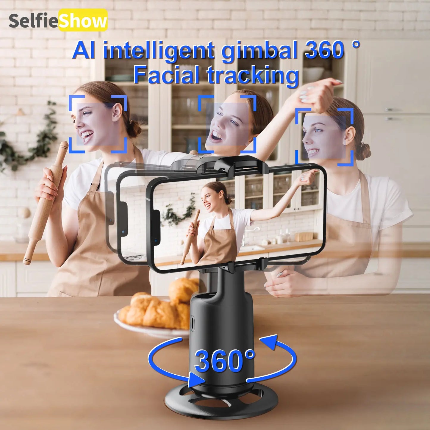 Smart AI Facial Recognition Phone Tripod, Selfie Stand, Remote Tripod, 360° Pan & Tilt, Panoramic Tracking & Stabilization for Home & Outdoor Use #GLOBAL PICKS