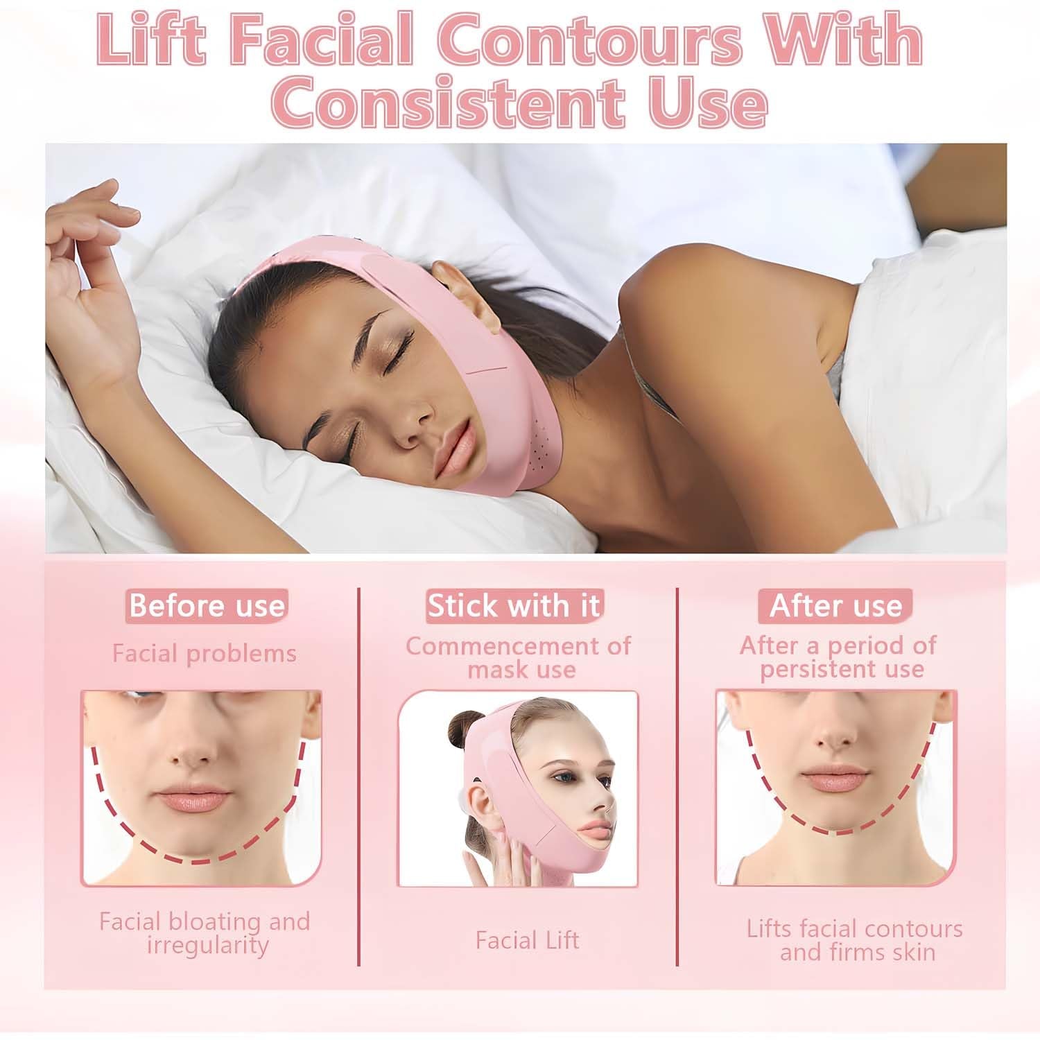 Face Lifting Strap,V-Line Lifting Chinstrap for Sleeping(Pink)