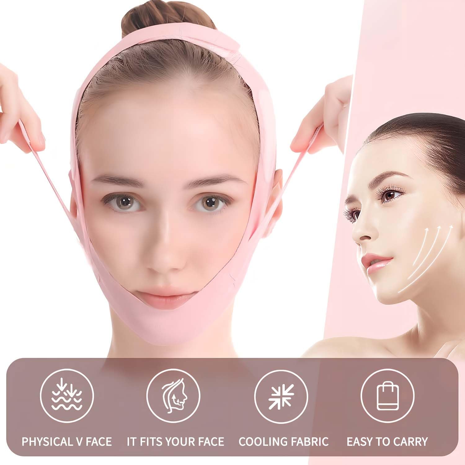 Face Lifting Strap,V-Line Lifting Chinstrap for Sleeping(Pink)