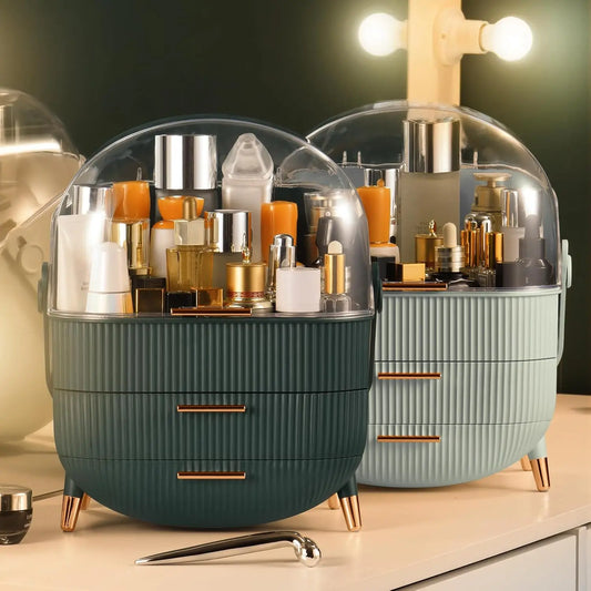 2-Drawer Makeup Organizer with Brush Storage, Transparent Cosmetic Display Case for Vanity and Bathroom (Sage Green)