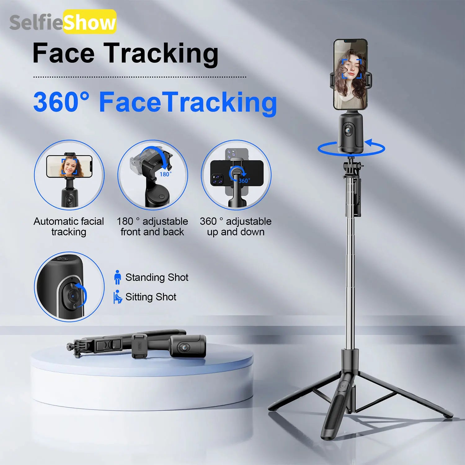 Smart AI Facial Recognition Phone Tripod, Selfie Stand, Remote Tripod, 360° Pan & Tilt, Panoramic Tracking & Stabilization for Home & Outdoor Use #GLOBAL PICKS