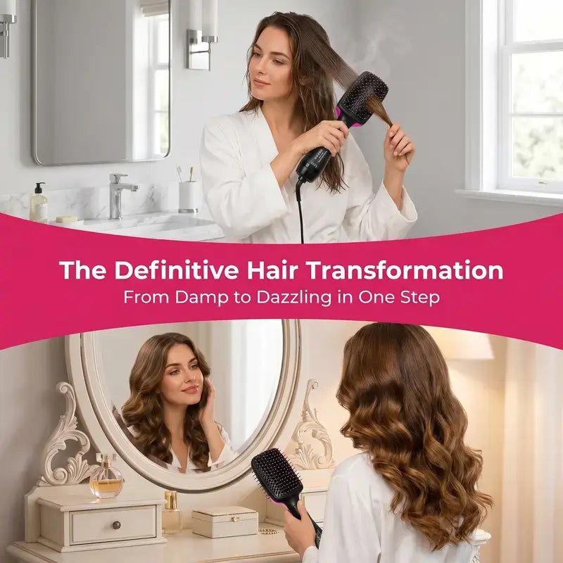 2-In-1 Hot Air Hair Dryer Brush, Professional Blow Dryer Brush for Curling Straightening & Volumizing, Fast Salon-Quality Hair Styling Tool