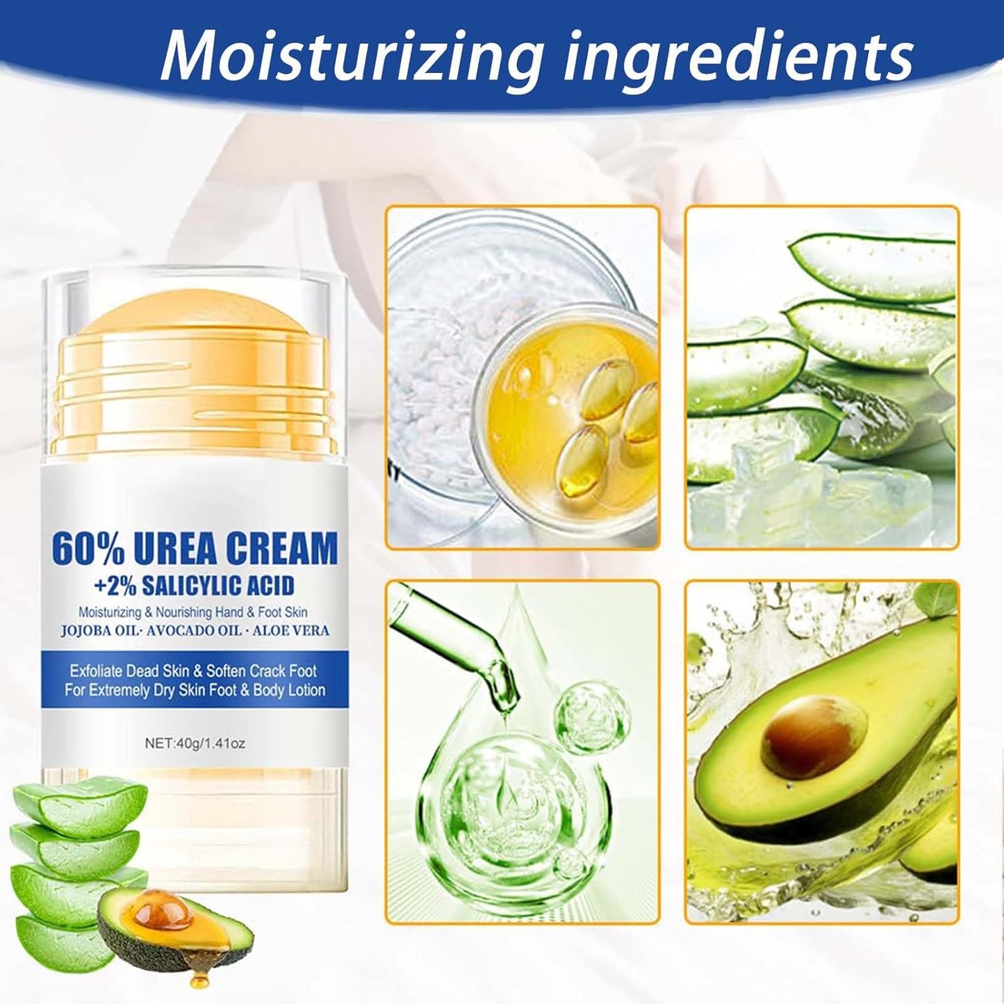 2Pcs Urea Foot Cream,Hydrating and Nourishing Foot Balm Stick,Foot Repair for Dry Skin and Rough Heels,Hands,Knees Skin Care Heel Treatment (Aloe Vera & Avocado, Scent B)