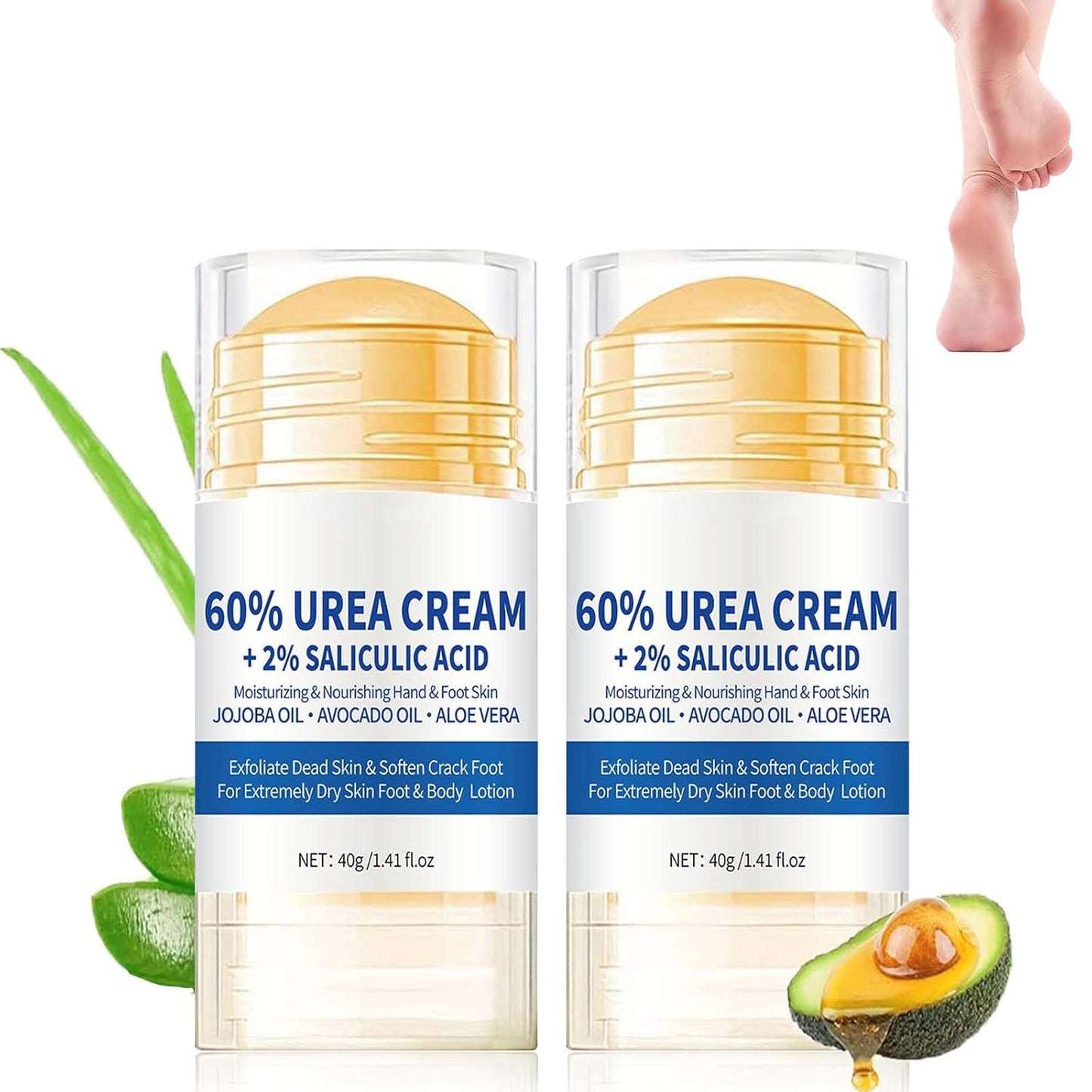 2Pcs Urea Foot Cream,Hydrating and Nourishing Foot Balm Stick,Foot Repair for Dry Skin and Rough Heels,Hands,Knees Skin Care Heel Treatment (Aloe Vera & Avocado, Scent B)