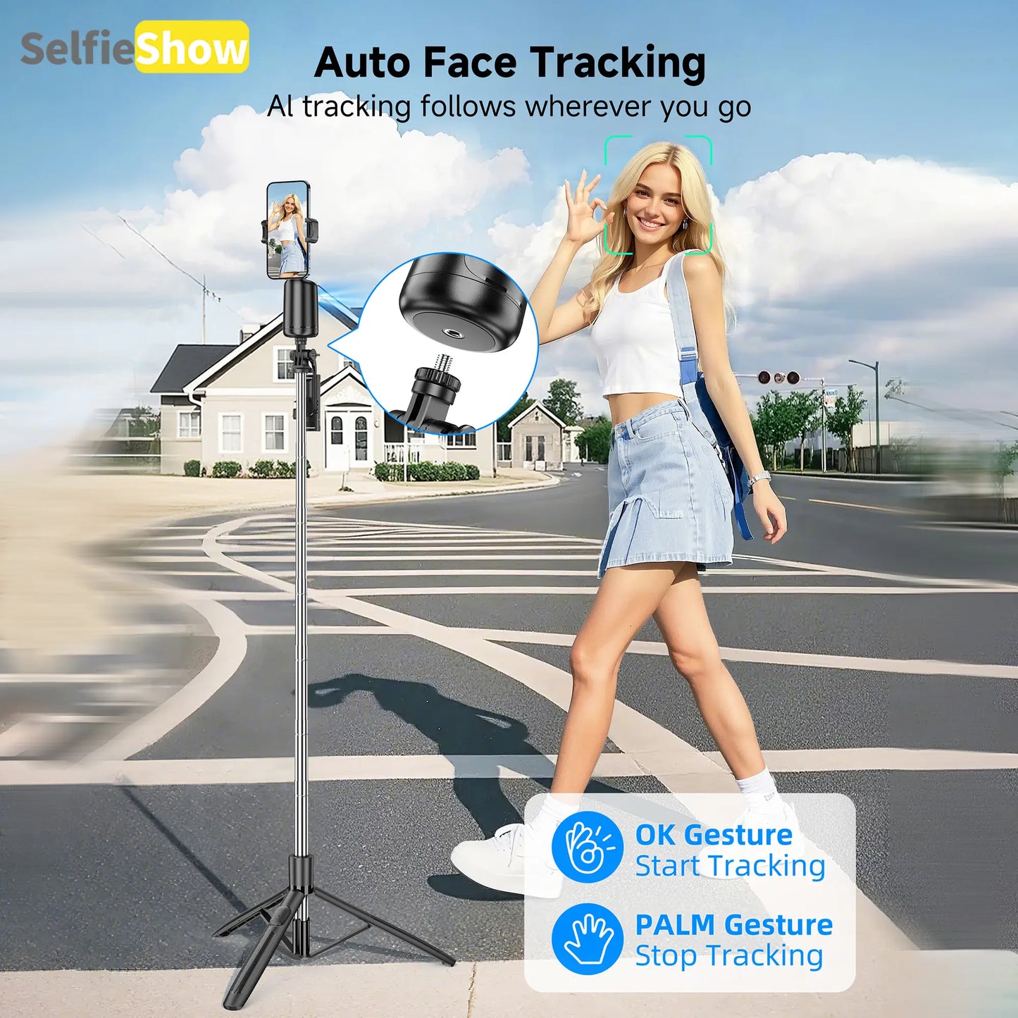 Smart AI Facial Recognition Phone Tripod, Selfie Stand, Remote Tripod, 360° Pan & Tilt, Panoramic Tracking & Stabilization for Home & Outdoor Use #GLOBAL PICKS