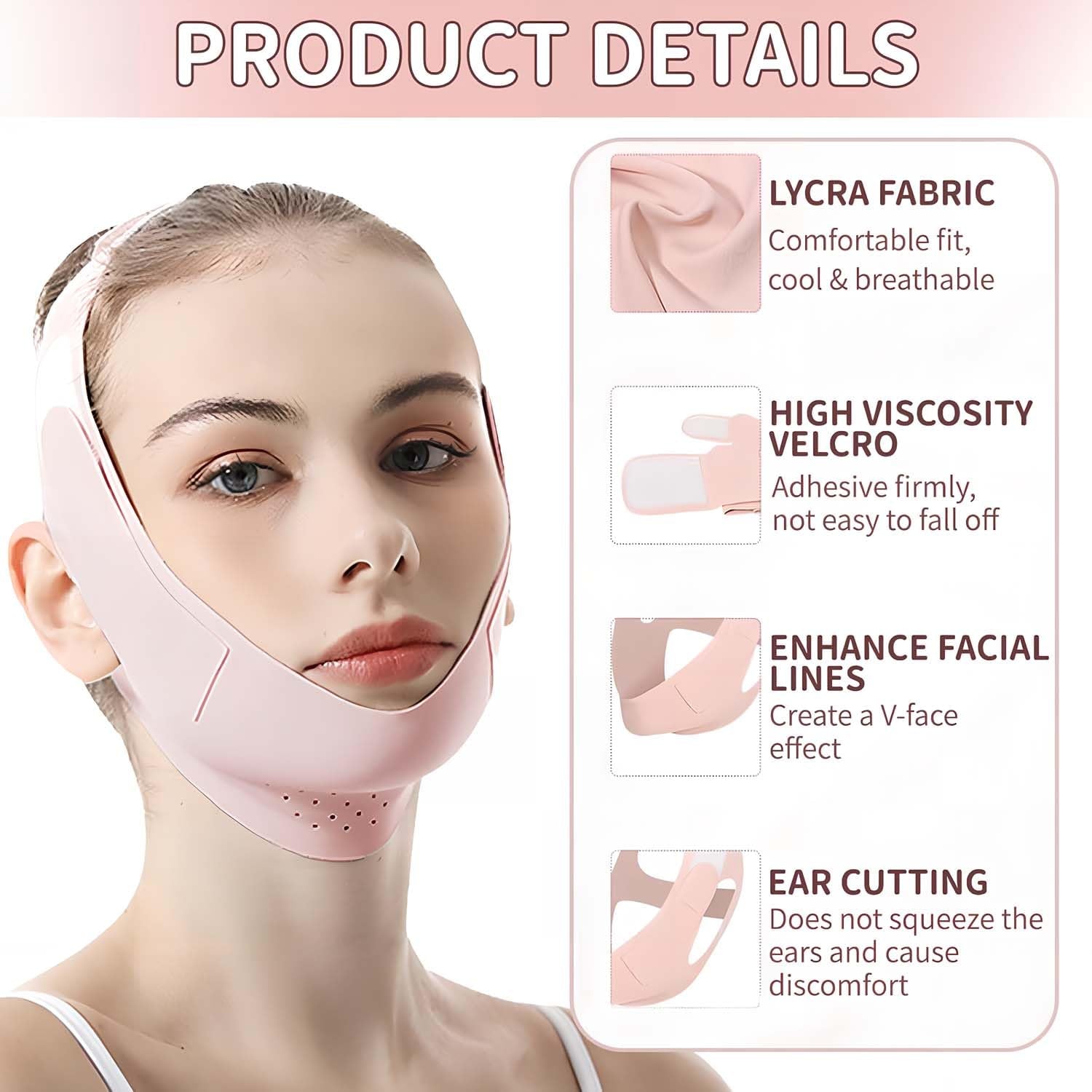 Face Lifting Strap,V-Line Lifting Chinstrap for Sleeping(Pink)