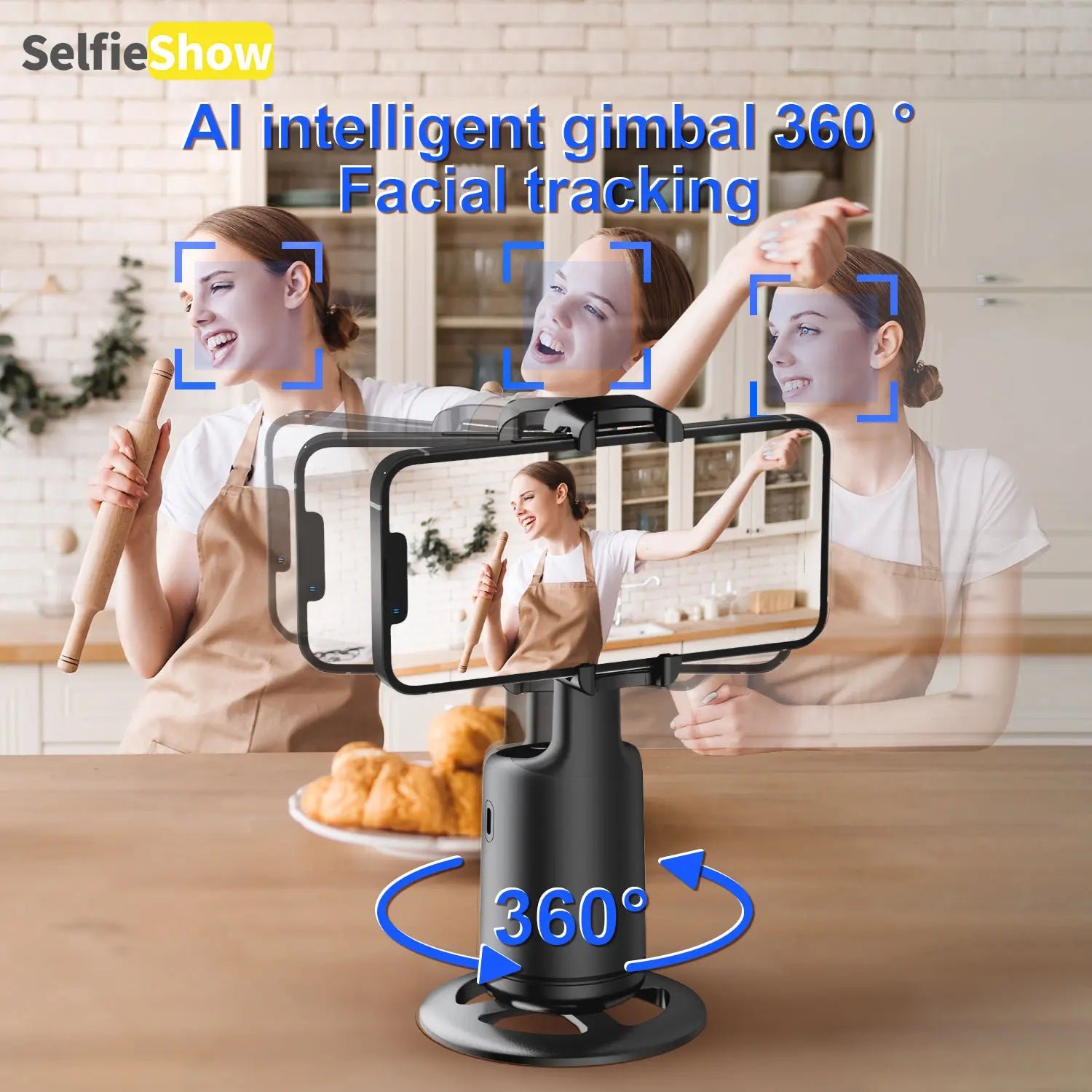 Smart AI Facial Recognition Phone Tripod, Selfie Stand, Remote Tripod, 360° Pan & Tilt, Panoramic Tracking & Stabilization for Home & Outdoor Use #GLOBAL PICKS