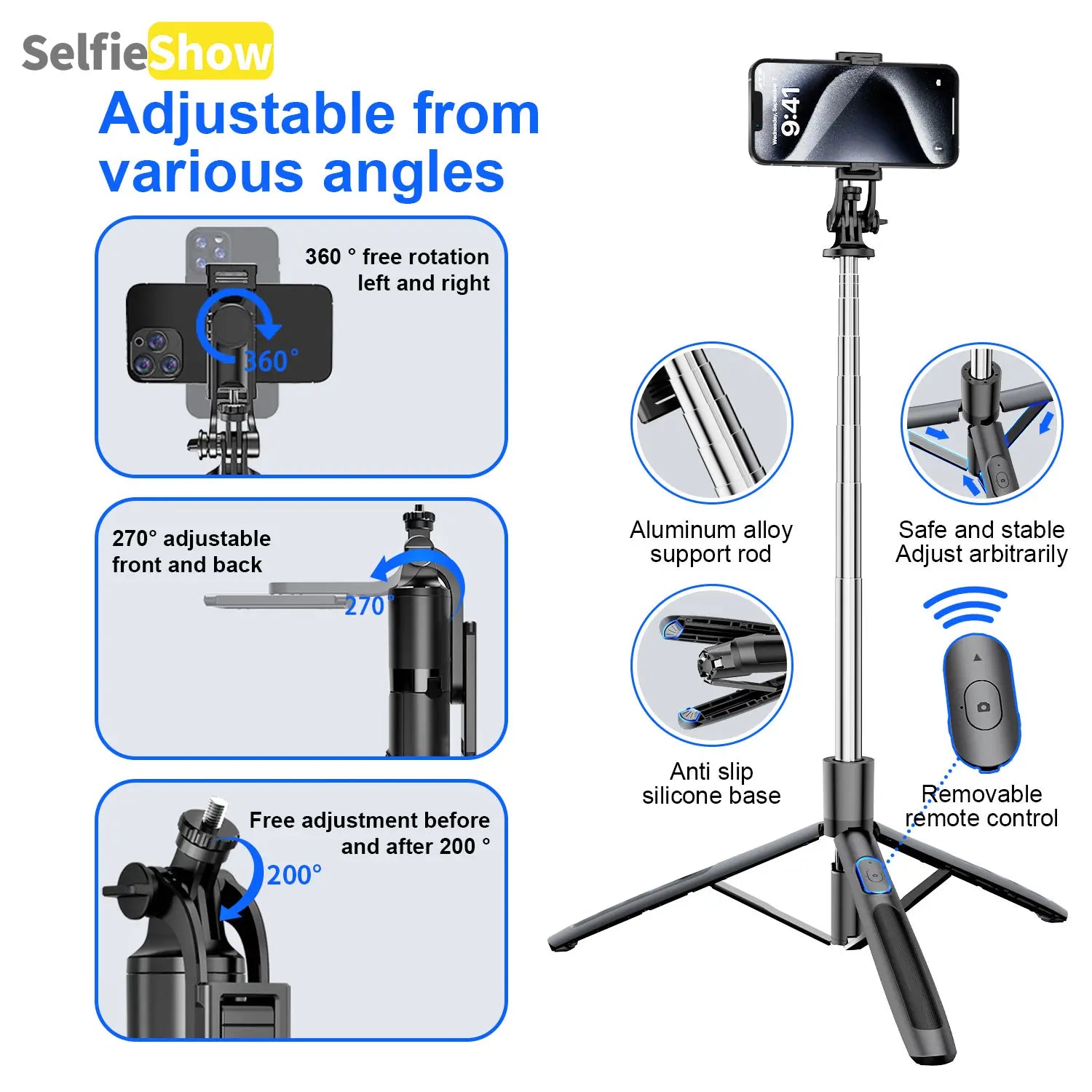 Smart AI Facial Recognition Phone Tripod, Selfie Stand, Remote Tripod, 360° Pan & Tilt, Panoramic Tracking & Stabilization for Home & Outdoor Use #GLOBAL PICKS