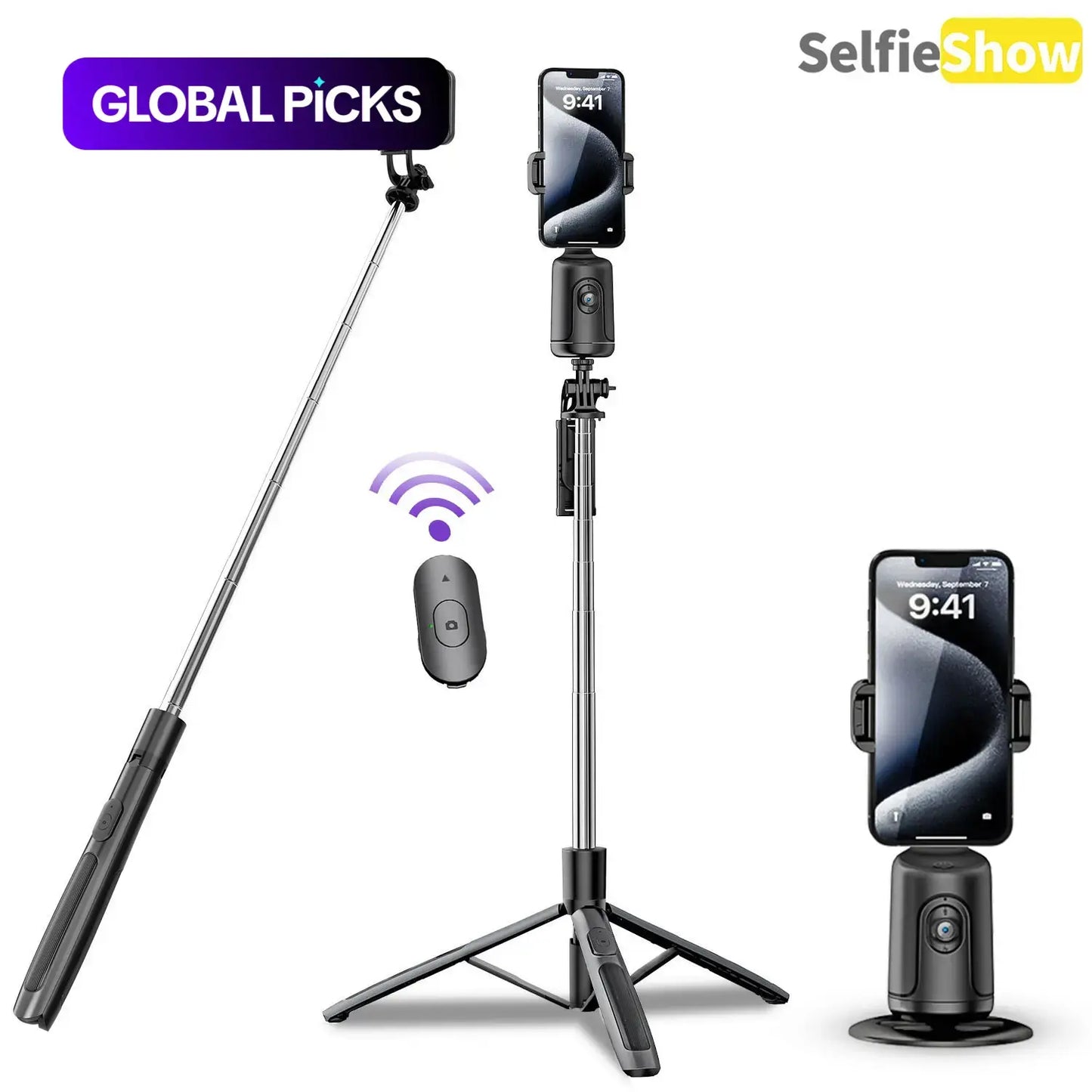Smart AI Facial Recognition Phone Tripod, Selfie Stand, Remote Tripod, 360° Pan & Tilt, Panoramic Tracking & Stabilization for Home & Outdoor Use #GLOBAL PICKS