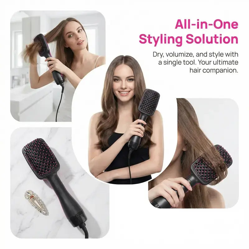 2-In-1 Hot Air Hair Dryer Brush, Professional Blow Dryer Brush for Curling Straightening & Volumizing, Fast Salon-Quality Hair Styling Tool
